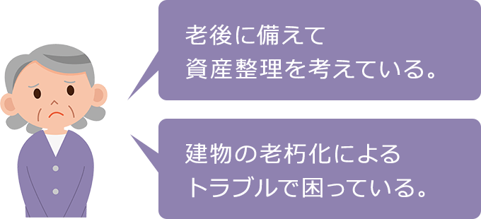 老後に備えて資産整理を考えている。建物の老朽化によるトラブルで困っている。
